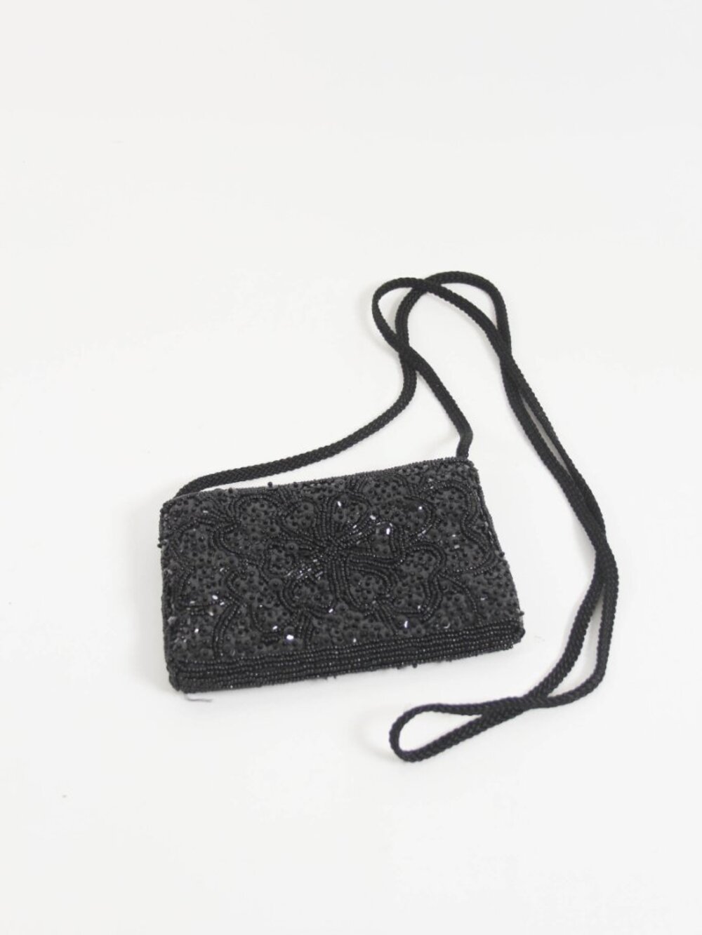 La Regale Black Beaded Sequin Crossbody Evening Bag Vintage - Picture 2 of 8